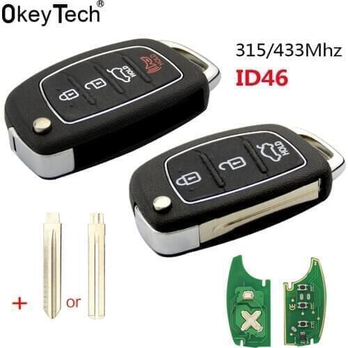 OkeyTech 3/4 Button 315/433Mhz Flip Folding Remote Car Key For Mistra Hyundai HB20 SANTA FE I20 IX35 IX45 Transponder Chip ID46