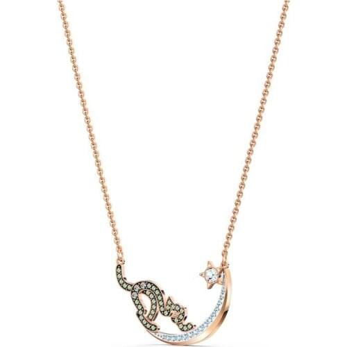 Brand 1:1 Mysterious Moonlight Green Diamond Cat-shaped Clavicle Necklace Pendant Delicate, Elegant and Cute Lady Silver Jewelry