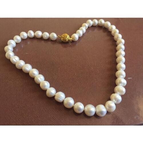 Genuine 100% Freshwater 9-10mm White Round Pearl Necklace UK CHRISTMAS Gift