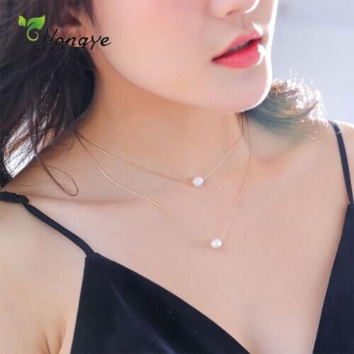 Hongye Simple Double Chain Natural Pearl Pendant Necklace For Women Party Wedding Link Fashion Jewelry Bohemia Clavicle Chokers