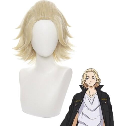 Tokyo Revengers Cosplay Wig Manjiro Sano Cosplay Headwear Golden Wig Heat Synthetic Fiber Hair + Free Wig Cap