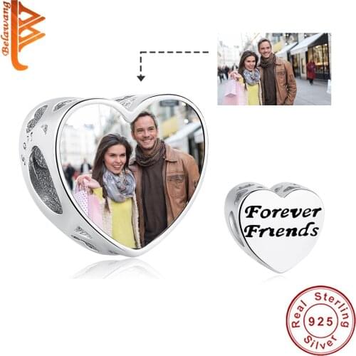 Personalized Custom Photo 925 Sterling Silver Forever Friend Heart Charm Bead Fit Original Bracelet For Woman DIY Jewelry