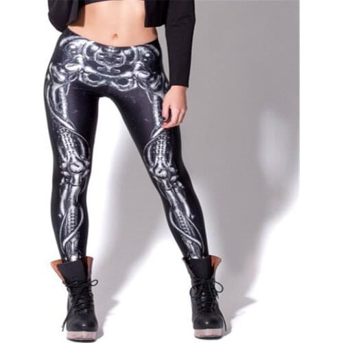 Drop ship High quality leggings women fashion Mechanical Bones Black Leggings digital print skull leggings plus size