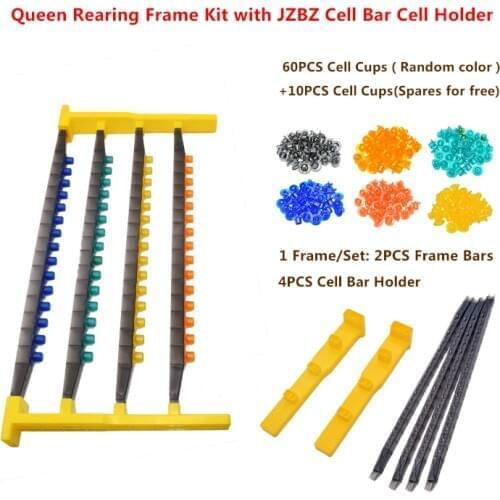 1 Set Queen Rearing Frame with 2PCS Frame Bars 4 Cell Cell Holder Bar with JZBZ Cups x 70PCS