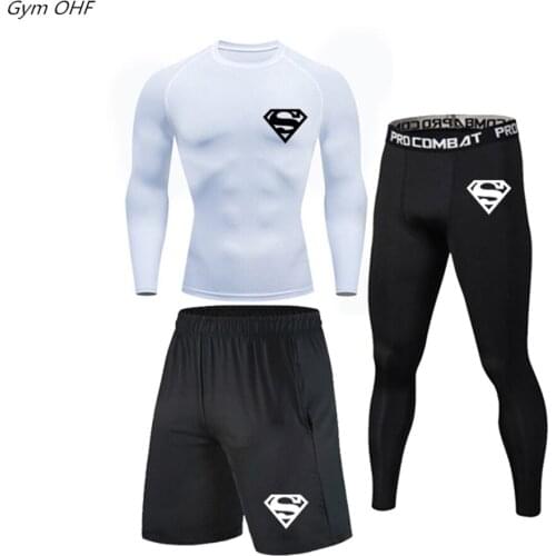 New Mens Rashgard Tracksuit MMA Compression Running Suits Fitness Jogging Workout Quick Dry Men Set Gym Training Sport Set Mens