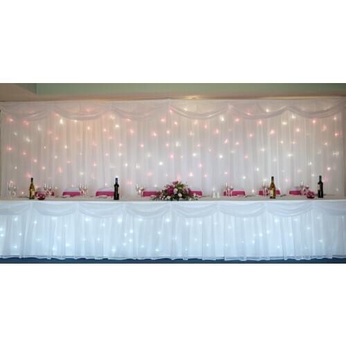 Luxury Pure White starlit Wedding Backdrop 10ft x 20ft star light Stage Curtain with LED light