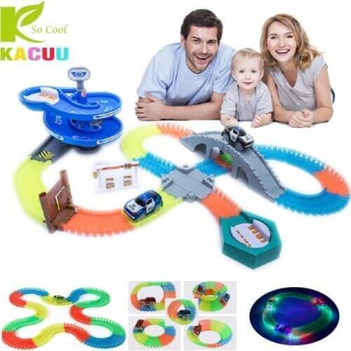 2018 Glowing Race Track DIY Car Toy Universal Accessories Racing Tracks Turn Road Bridge Crossroads Toys For Children
