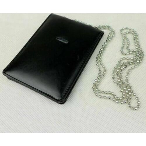Tactical Black Leather Military Badge ID Card Wallet Driving Licence Holder Case With Neck Chain