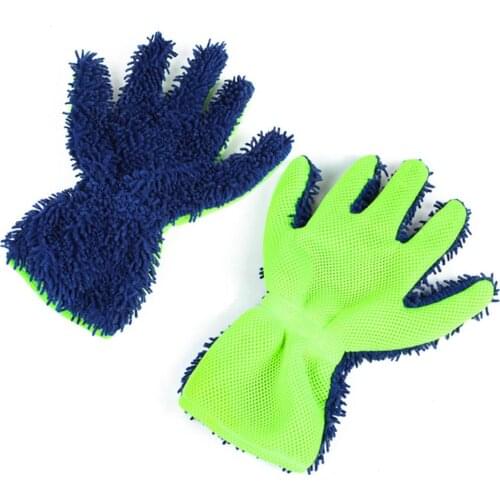Microfiber Chenille Car Wash Glove Car Dust Cleaning Mitt For Indoor Outdoor Car Cleaning Blue, Gray