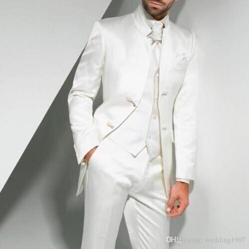 Vintage Long Wedding Tuxedos for Groom Three Piece Custom Made Formal Men Suits (Jacket + Pants + Vest)