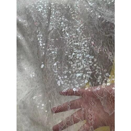 XW02# 5yards/lot Crystal Sequin Embroidery Offwhite Tulle Mesh French Lace Fabric For Sawing Wedding Bridal Dress/Occasion