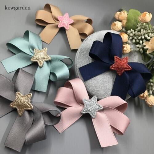 Kewgarden Hair Bow Fashion Hair Clip Girls Princess Big Cotton Ribbon Boutique Hairbows Stars Hair Accessories 9CM 2 PCS / LOT
