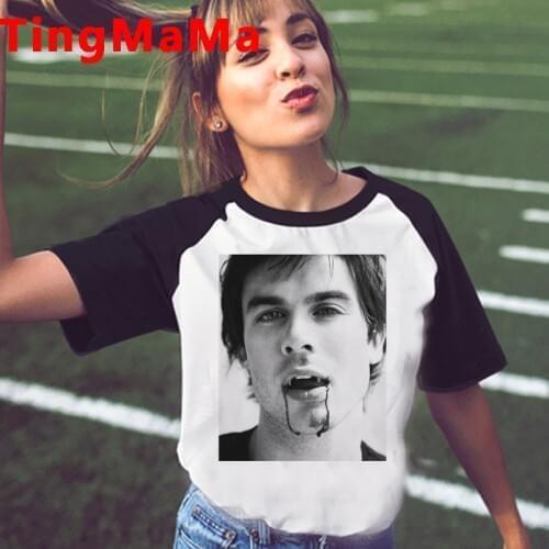 2021 New Movie The Vampire Diaries T Shirt Women Kawaii Summer Tops Cartoon Graphic Tees Funny Harajuku Unisex T-shirt Female