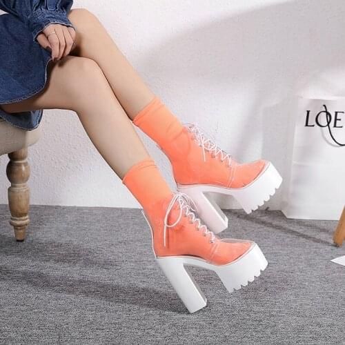 Bar DJ nightclub DS stage GOGO performance transparent 14cm high heel platform womens shoes with thick heel ankle shoes