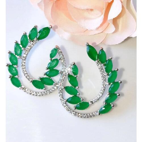 Newest Flower Design Stud Earrings For Women Green Cubic Zircon Pave Boucles d'oreilles Branch Shape Fashion Jewelry CE2149E