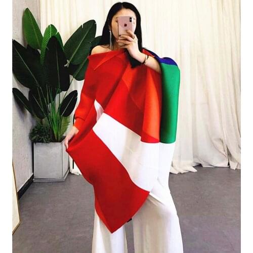 Miyake Pleated irregular dress front and back wear summer fashion womens loose plus size dress vintage geometric clothes