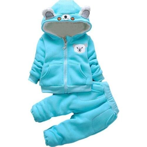 Winter Baby Girls Clothing Sets 2021 Fashion Cartoon Bear Warm Thick Hooded Coat And Pants 2Pcs Toddler Baby Boys Tracksuit