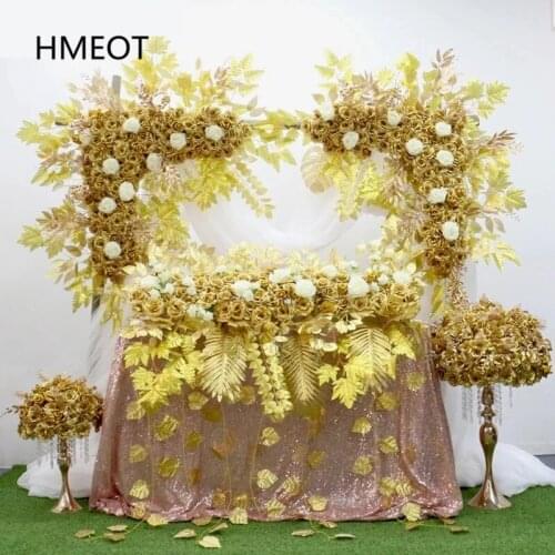 Gold Silver Rose Artificial Flower Row Arrangement Match Same Flower Ball Weddding Table Centerpieces Deco Festival Party Supply