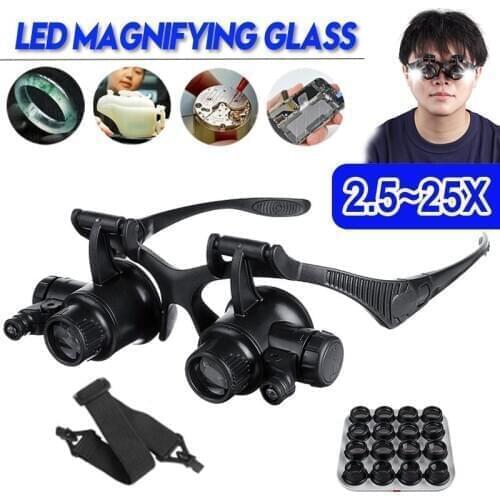 2.5X 4X 6X 8X 10X 15X 20X 25X Adjustable 8 Lens Loupe LED Light Headband Magnifier Glass LED Magnifying Glasses With Lamp