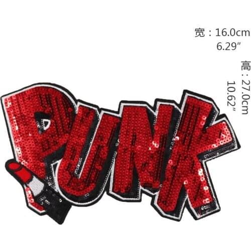 2PCS English Alphabet PUNK Lipstick Sequins EMB Applique Sew On Patch DIY Embroidered Bling Bling Applique Clothing Accessories