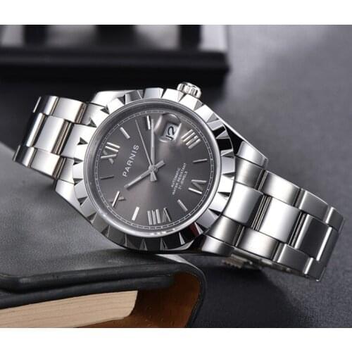 40mm gray dial Parnis Sapphire crystal MINGZHU2813 or MIYO TA8215 Automatic Automatic date luminous Mechanical watches GR89-2