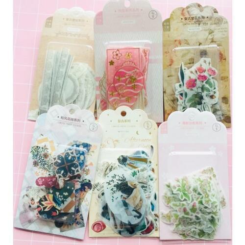 60 Sheets /Bag Blister Hot Stamping Vintage Lace Floral Japanese Washi Paper Decorative Stickers Label Sticker