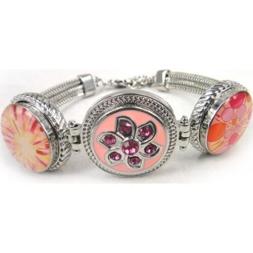 Free shipping three pieces1.8-2cm metal button Bracelet with pink enamel and CZ stone DIY Fashion charm alloy button Jewelry