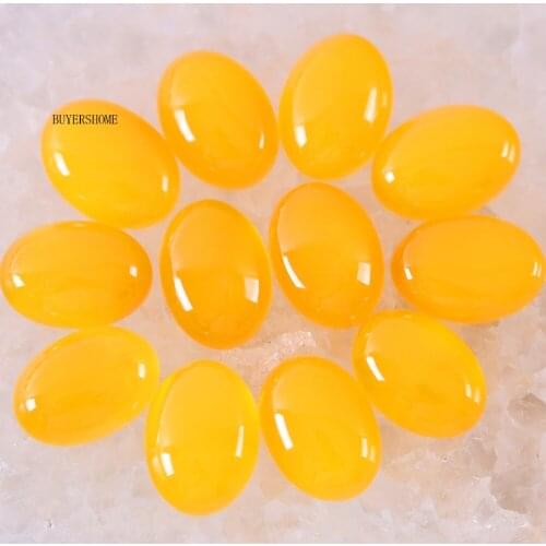 BUYERSHOME 5Pcs 15x20MM Natural Stone Yellow Jad No Drilled Hole Oval Cabochon CAB Bead For DIY Jewelry Making Ring K1509