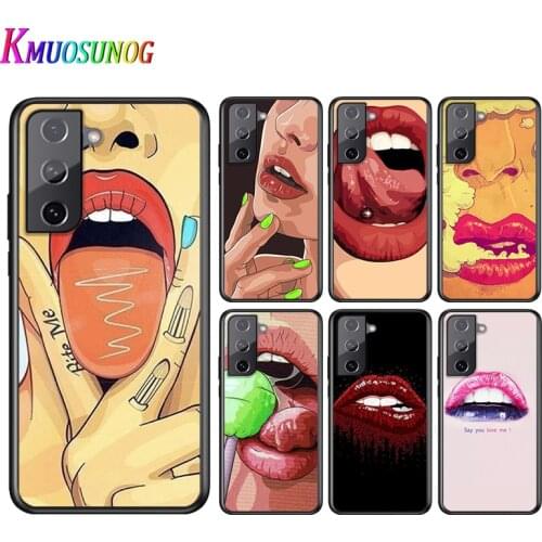 Sexy Girl Red Lips For Samsung Galaxy S21 S10 S10E S19 S8 S7 S6 Note 20 10 9 8 Plus Pro Edge Ultra Soft Phone Case