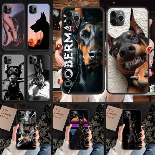 Dog Dobermann Phone Case Cover Hull For iphone 5 5s se 2 6 6s 7 8 12 mini plus X XS XR 11 PRO MAX black art funda trend prime