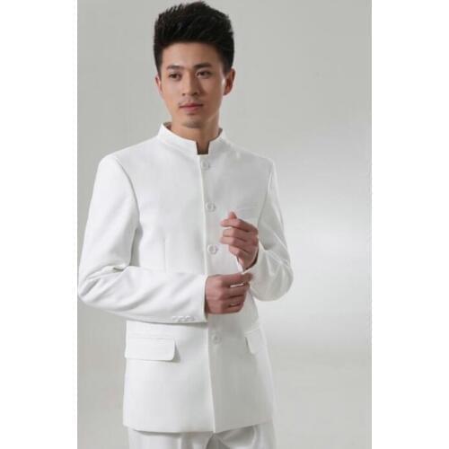 Black white fashion stage clothing for men suit set with pants costume mens chinese tunic suits groom formal dress suit + pant 1
