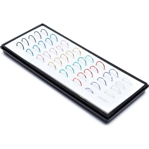 40pcs/box Approx 8x0.5mm Colorful Stainless Steel Nose Hoop Nose Ring Stud Body Piercing Labret Jewelry Punk Style