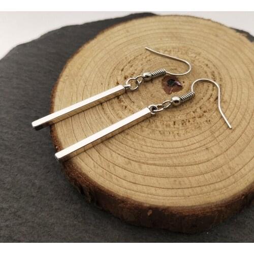 1 Pair classic new silver Korea simple geometric cuboid long earring fashion tide flow girl jewelry