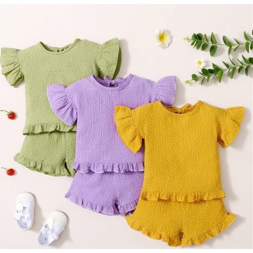 Lioraitiin 2Pcs Set 1-5Years Toddler Girl’s T-shirt Shorts Set Summer Fresh Polka Dot Short Sleeve Tops Elastic Short Pants