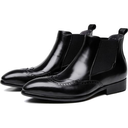 Fashion Pointed Toe Black Chelsea Boots Mens Ankle Boots Genuine Leather Boots Male Dress Shoes