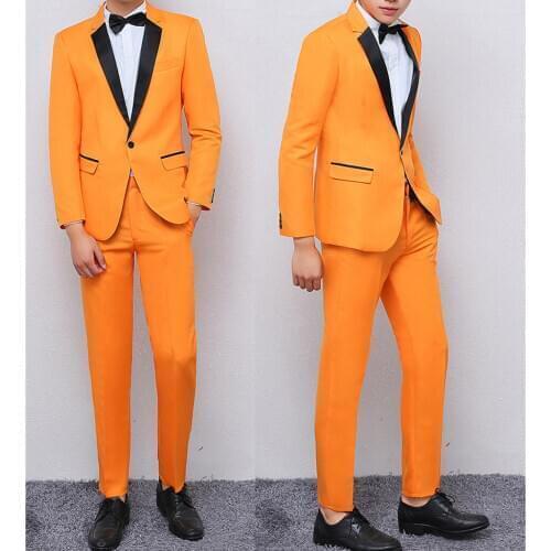 Fashion Orange Men Suit Set Formal Wedding Suits for Men Slim fit Groom Tuxedo Jacket with Pants 2 piece New Design Suit Blazer
