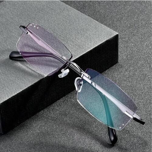 Pure β Titanium Mens Business Diamond Trimming Cutting Rimless Lens, Screwless Frameless Myopia Optical Glasses Frame F638H