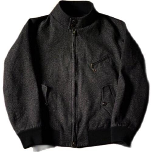 Mens Salt Pepper Chambray Harrington Vintage Jacket Autumn Spring Essentials Streetwear Motorcycle Zip Jacket Classic Man Coat