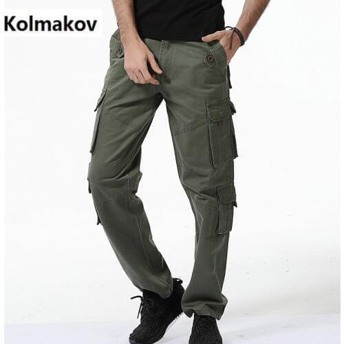 KOLMAKOV 2019 Spring Mens Trousers Multi-Pockets High Quality Cotton Causual Pants Loose Military Mens Trousers Big Size Pants