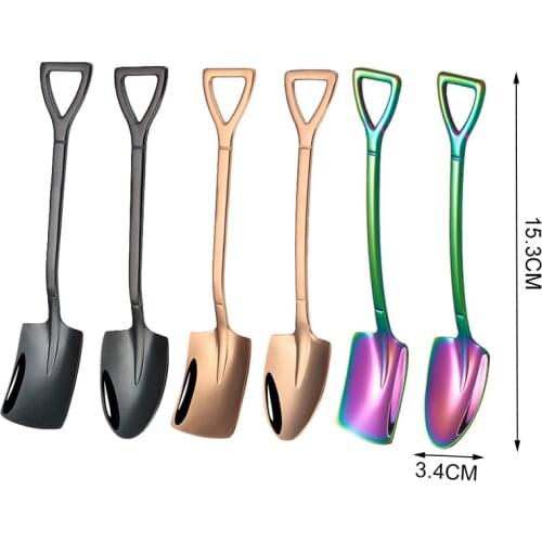 4PCS Coffee Spoon Cutlery Set Stainless Steel Retro Iron Shovel Ice Cream Spoon Scoop Creative Spoon Tea-spoon Kitchen Tableware