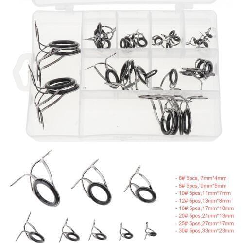 40pcs/lot 1 Box 8 Sizes Fishing Rod Guides Kits Ceramics & Stainless Steel Circle Fishing Rod Accessories Repair Tool