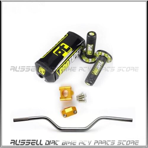 Bar Pad +28mm High Fat Handlebar + Hand Grips + Handlebar Clamp Por Taper CNC Dirt Pit MX Motorcycle ATV Quad golden