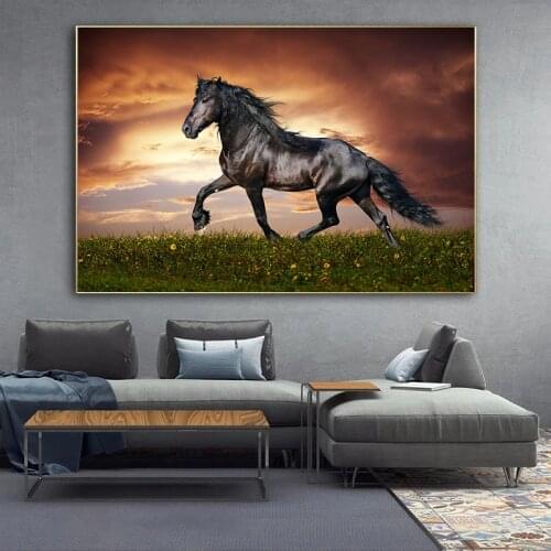 Brown Horse on Face Standing Sunset Landscape Animals Wall Art Pictures Painting Wall Art for Living Room Home Decor (No Frame)