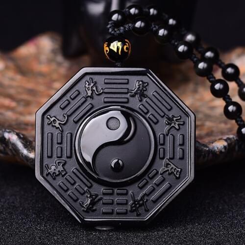 Natural Obsidian Eight Trigrams Jade Pendant Jewelry Lucky Exorcise Evil Spirits Auspicious Amulet Jade Pendant Fine Jewelry