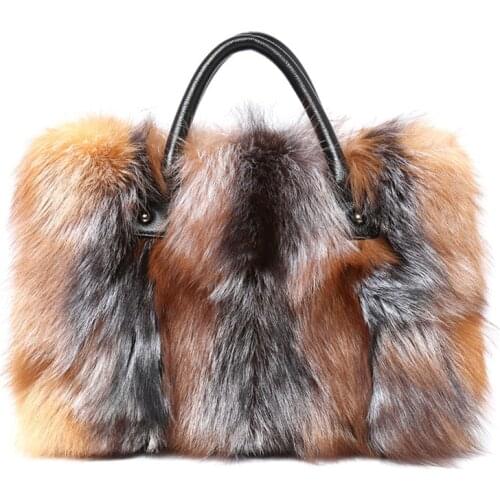 Real Fur Handbags For Women High Quality Handbags Solid Soft Fur Party Purse Fox Fur Handbag Street Show Bag New Years Bag