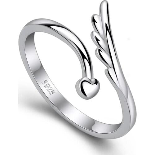 New Fashion Single Wing Open Ring Womens Korean Style Angel Wing Heart Open Ring