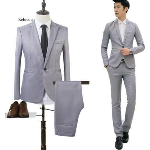 New Mens Jackets Casual Suit Two-Piece Suit Solid Color for Male Long-Sleeved Jacket Blazer Suit Clothing