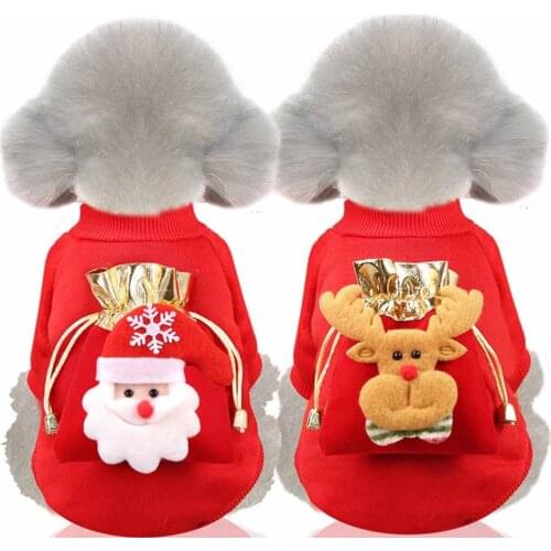 Christmas Dog Clothes Cat Pet Clothes Autumn Winter Warm Fleece Sweater Dog Hoodies Blessing Bag Pocket Elderly Elk Pet Supplies