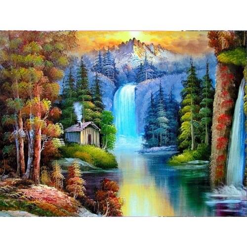 Landscape Waterfall DIY Embroidery 11CT Cross Stitch Kits Needlework Craft Set Printed Canvas Cotton Thread Dropshipping