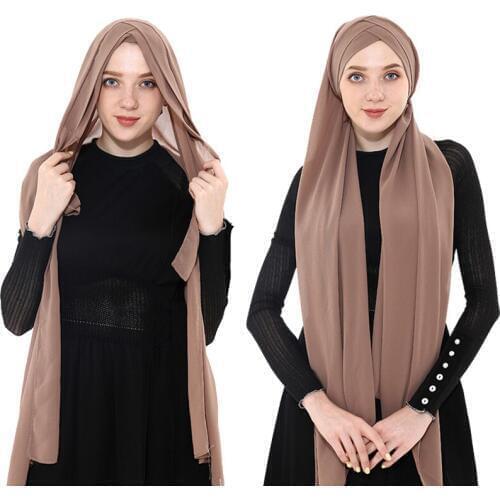2019 muslim women chiffon instand hijab malaysia headscarf fashion ready to wear hijabs Islamic underscarf muslim head scarf